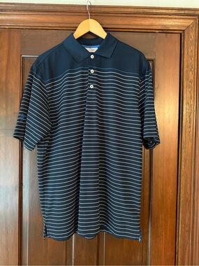 Ashworth Golf Navy and White Striped Polo